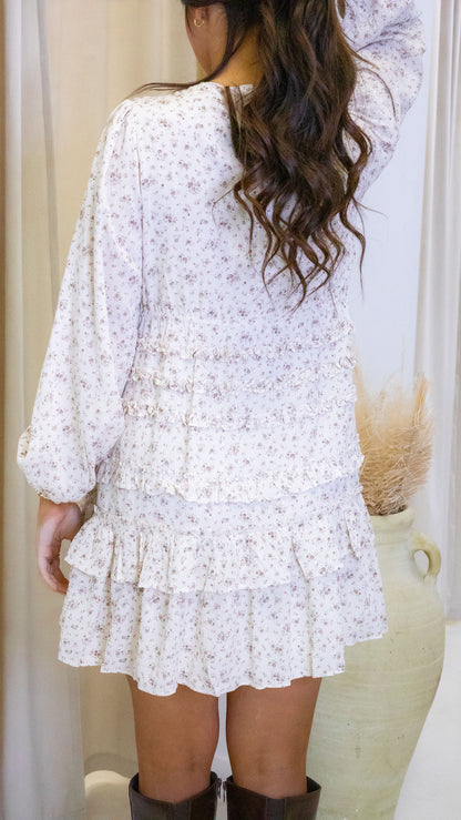 KRISTI MINI BABYDOLL DRESS (CREAM FLORAL)