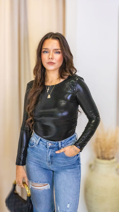 LIQUID LONG SLEEVE BODYSUIT (BLACK)