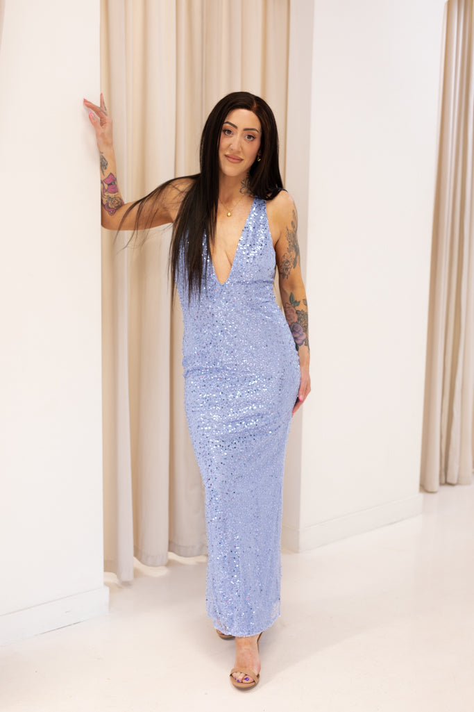 NEW PAYTON PLUNGE SEQUIN MAXI DRESS (BLUE)