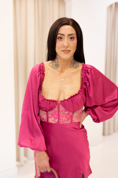 NEW HALEY METALLIC PUFF SLEEVE MINI DRESS (PLUM)