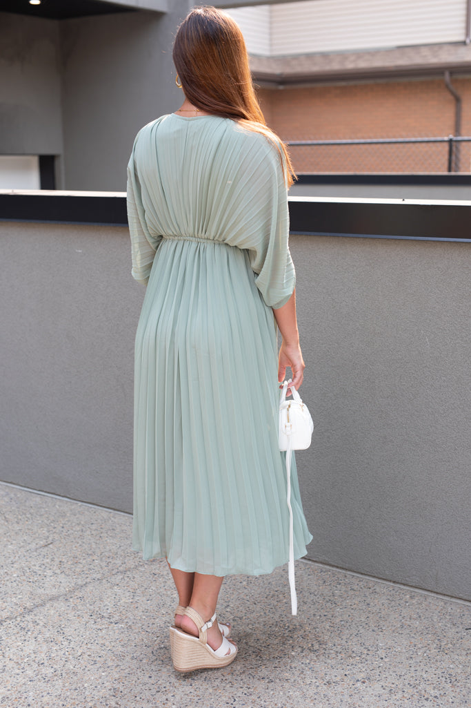NEW TAMARA PLEATED MAXI DRESS (SAGE)