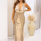 NEW BANJUL SEQUIN DEEP V-NECK MAXI GOWN (NUDE)