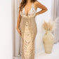 NEW BANJUL SEQUIN DEEP V-NECK MAXI GOWN (NUDE)