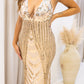 NEW BANJUL SEQUIN DEEP V-NECK MAXI GOWN (NUDE)
