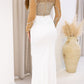 NEW RILEY RHINESTONE/PEARL MAXI GOWN (TAN/WHITE)