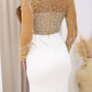 NEW RILEY RHINESTONE/PEARL MAXI GOWN (TAN/WHITE)
