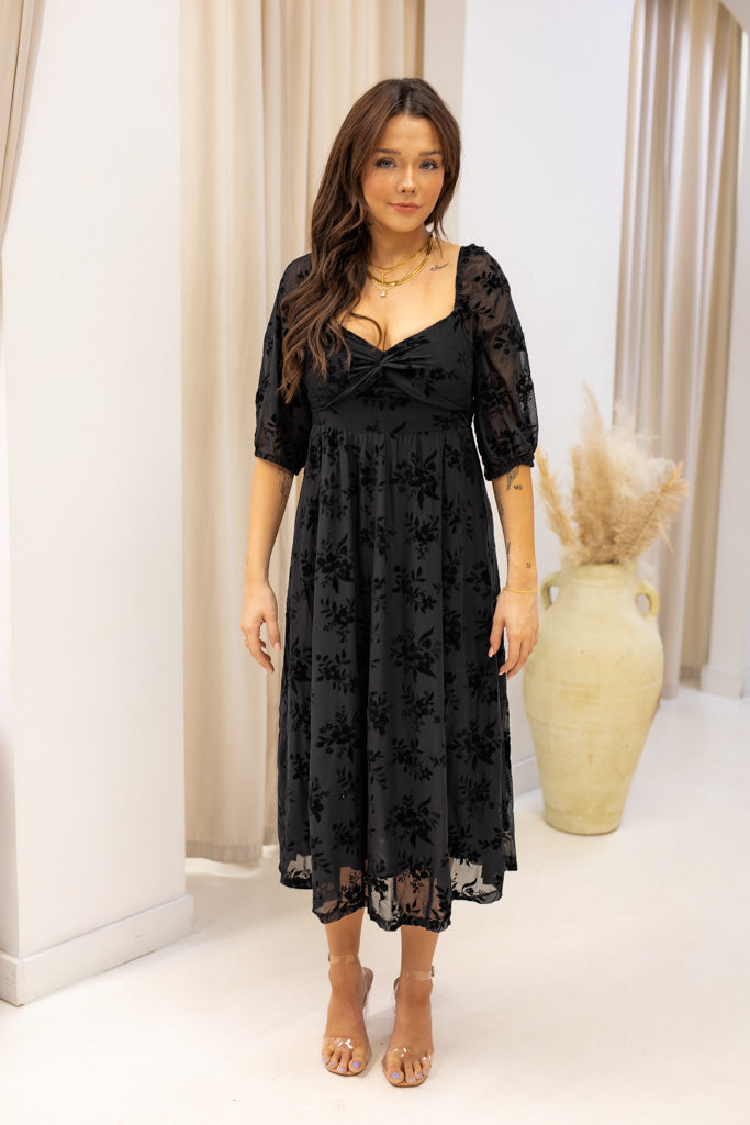 NEW BRANDI VELVET MIDI DRESS (BLACK)