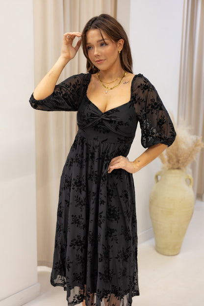 NEW BRANDI VELVET MIDI DRESS (BLACK)