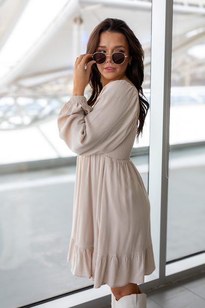NEW TAYA BABYDOLL MINI DRESS (NATURAL) | BEST SELLER