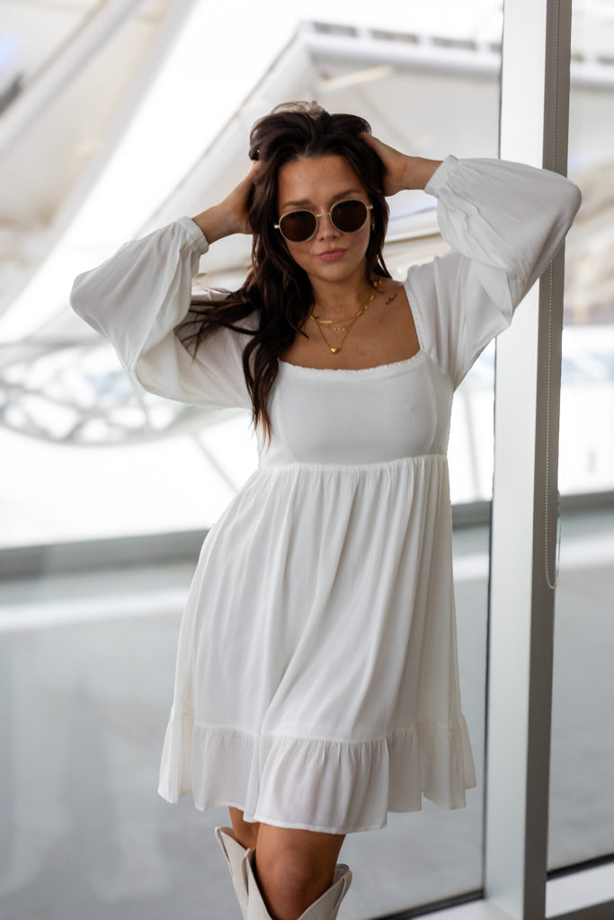 NEW TAYA BABYDOLL MINI DRESS (WHITE) | BEST SELLER
