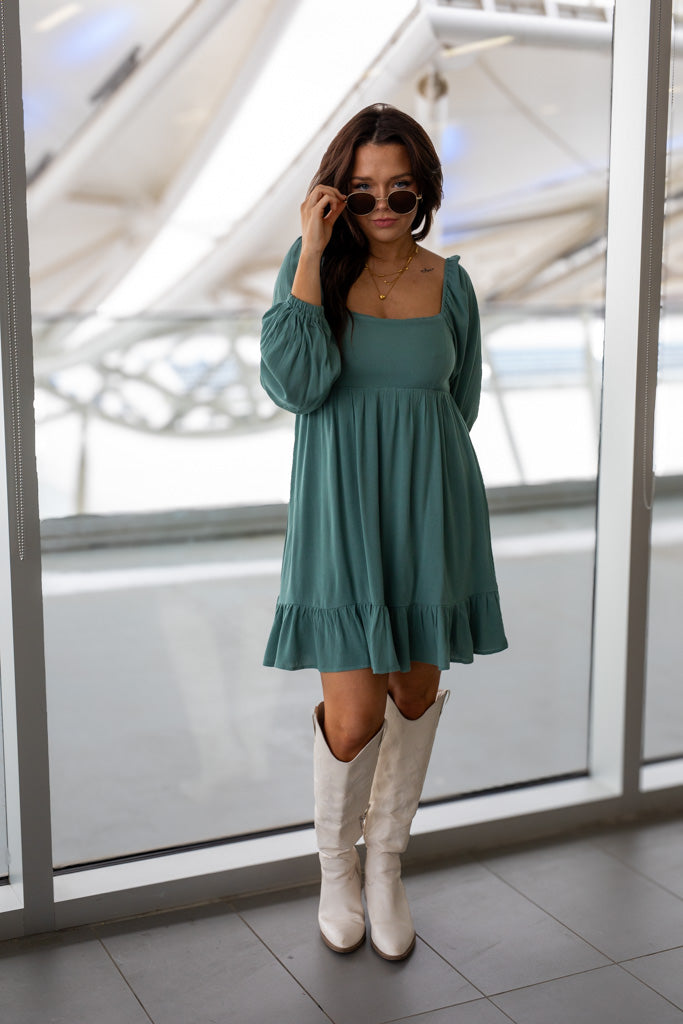 NEW TAYA BABYDOLL MINI DRESS (SAGE GREEN) | BEST SELLER