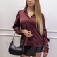 MIKA BUTTON UP SATIN BLOUSE | BROWN (ONLY)