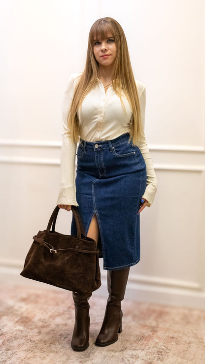ZARA MIDI DENIM SKIRT (DARK WASH)