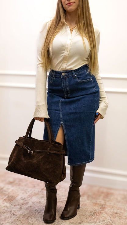 ZARA MIDI DENIM SKIRT (DARK WASH)