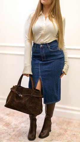 ZARA MIDI DENIM SKIRT (DARK WASH)