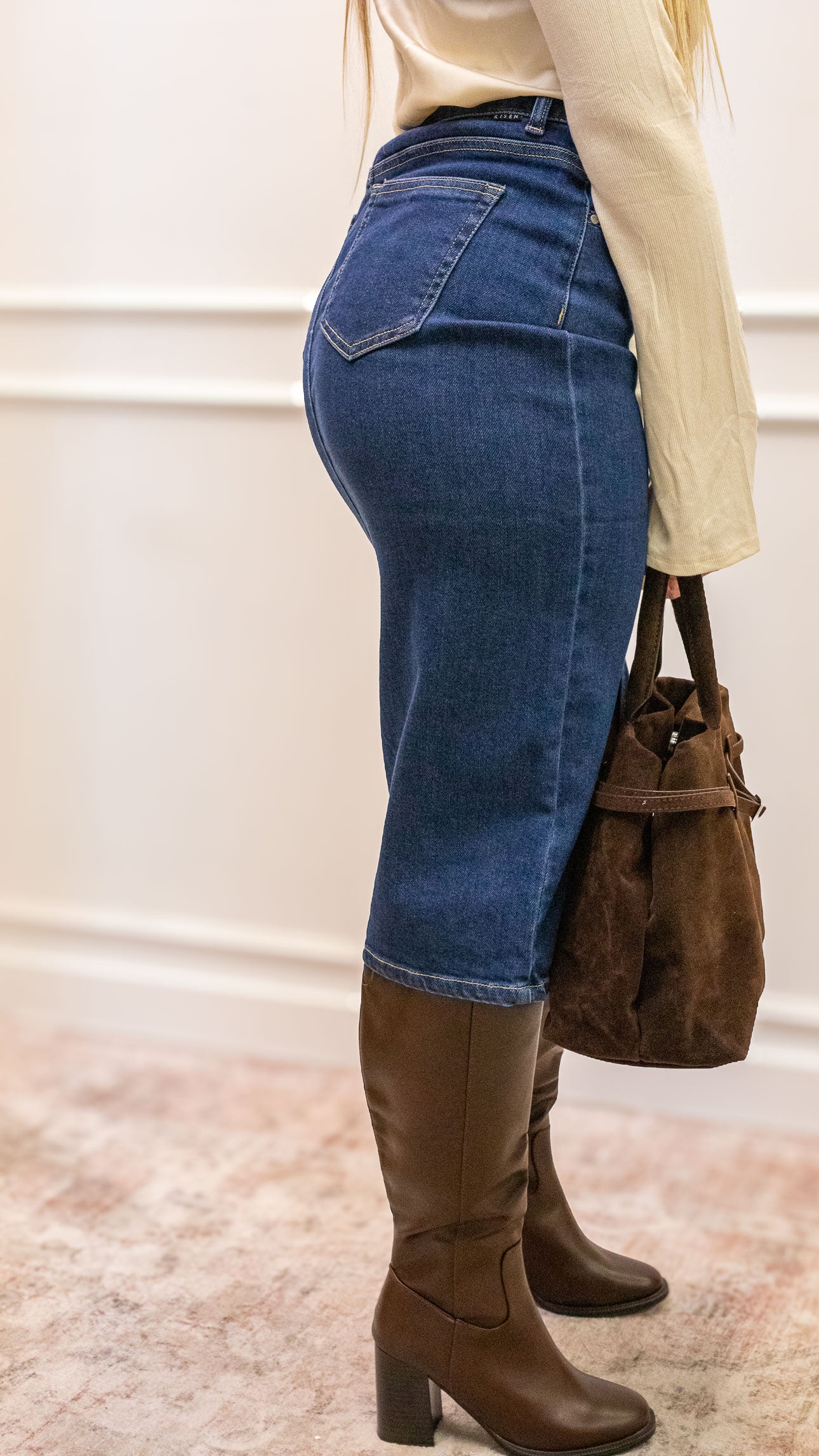 ZARA MIDI DENIM SKIRT (DARK WASH)