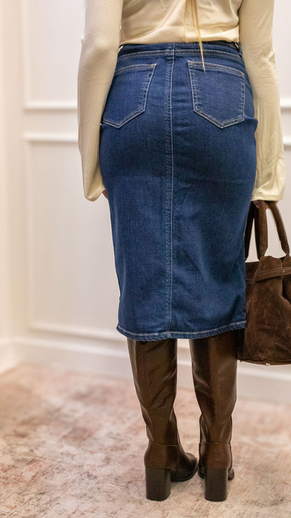 ZARA MIDI DENIM SKIRT (DARK WASH)