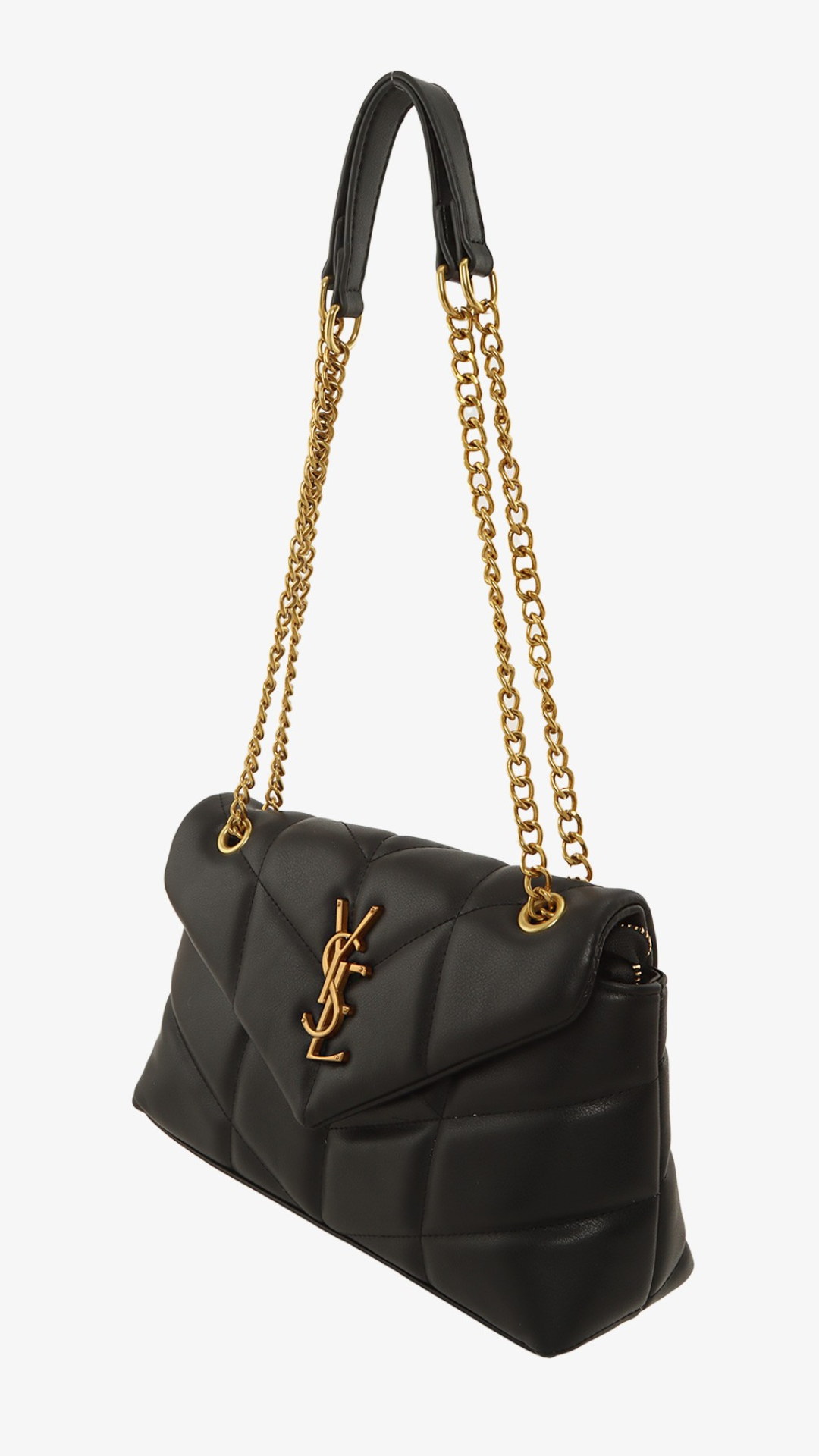 YSL METAL LETTER ENGRAVED PU LEATHER HANDBAG (BLACK &amp; CREAM)