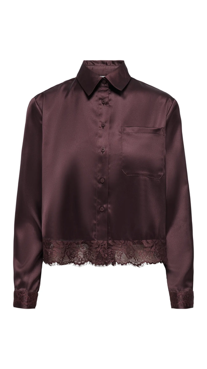 LINDONA SATIN LACE SHIRT (BURGUNDY)