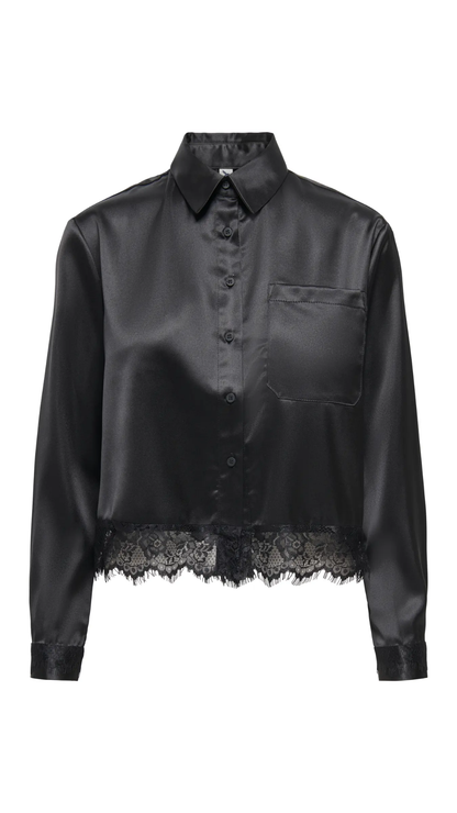 LINDONA SATIN LACE SHIRT (BLACK)