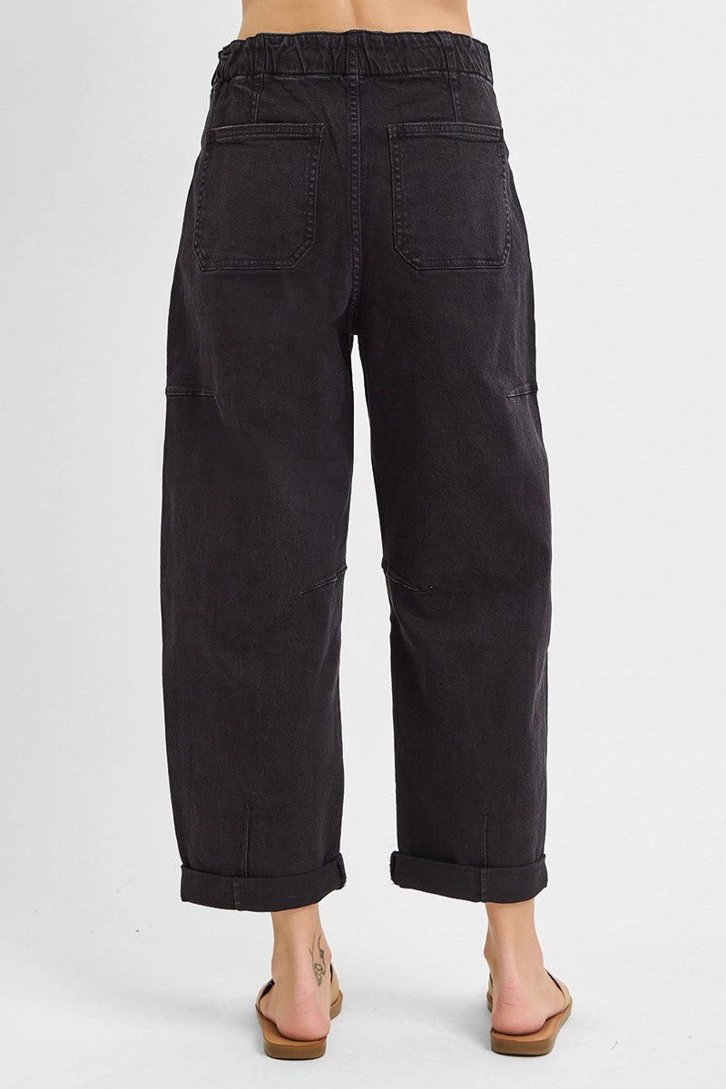 DEMI HIGH RISE CROP WIDE BARREL CARGO POCKET PANTS