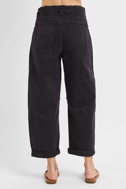 DEMI HIGH RISE CROP WIDE BARREL CARGO POCKET PANTS