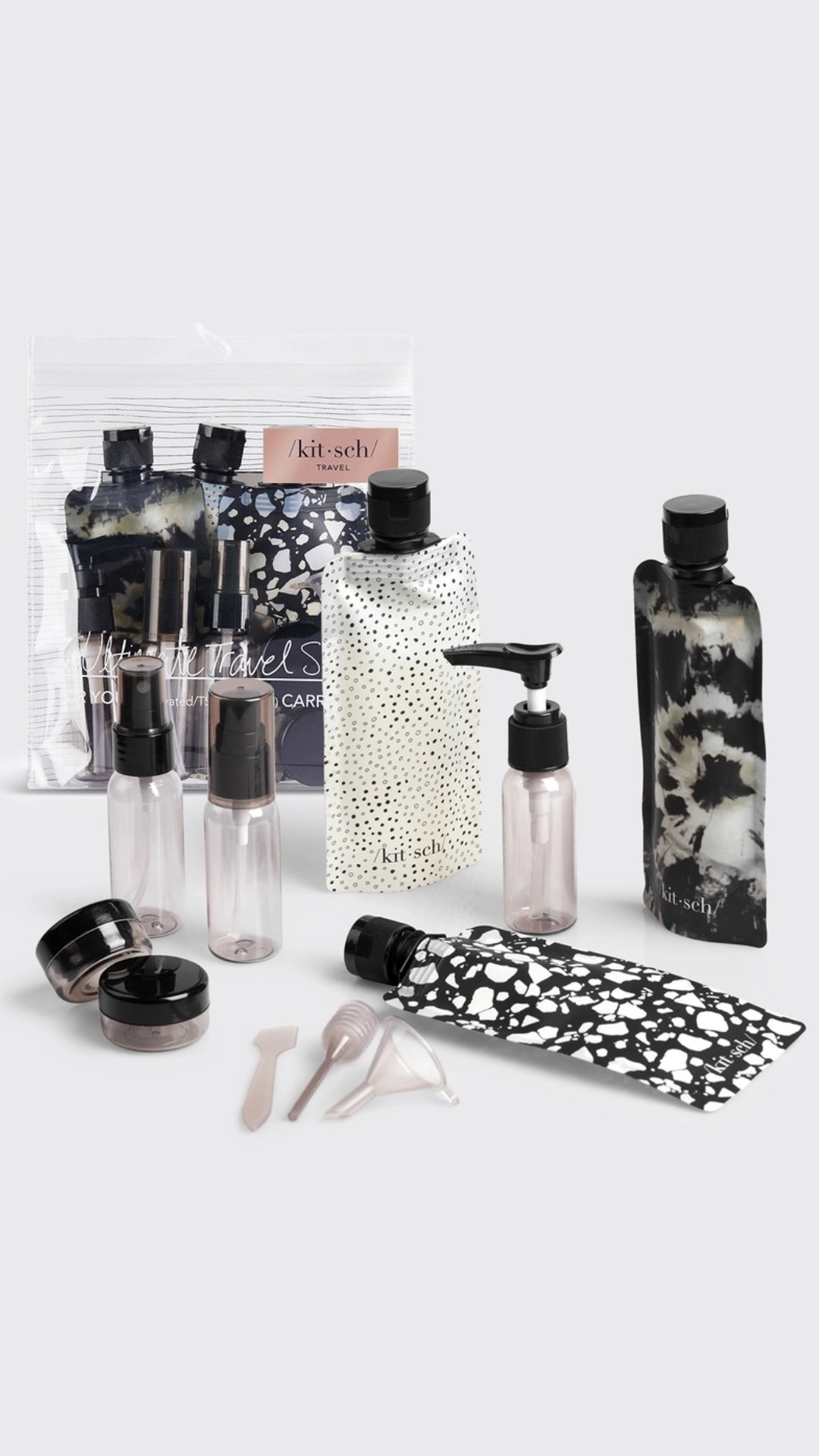 REFILLABLE ULTIMATE TRAVEL 11PC SET - BLACK &amp; IVORY | KITSCH