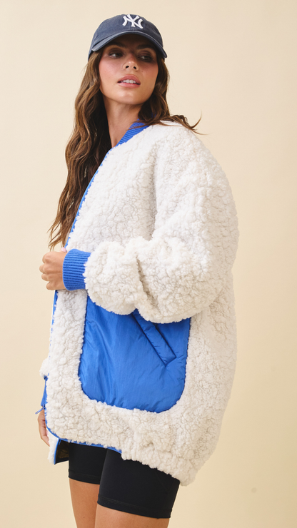 TEXTURED CONTRAST POCKET FLEECE JACKET