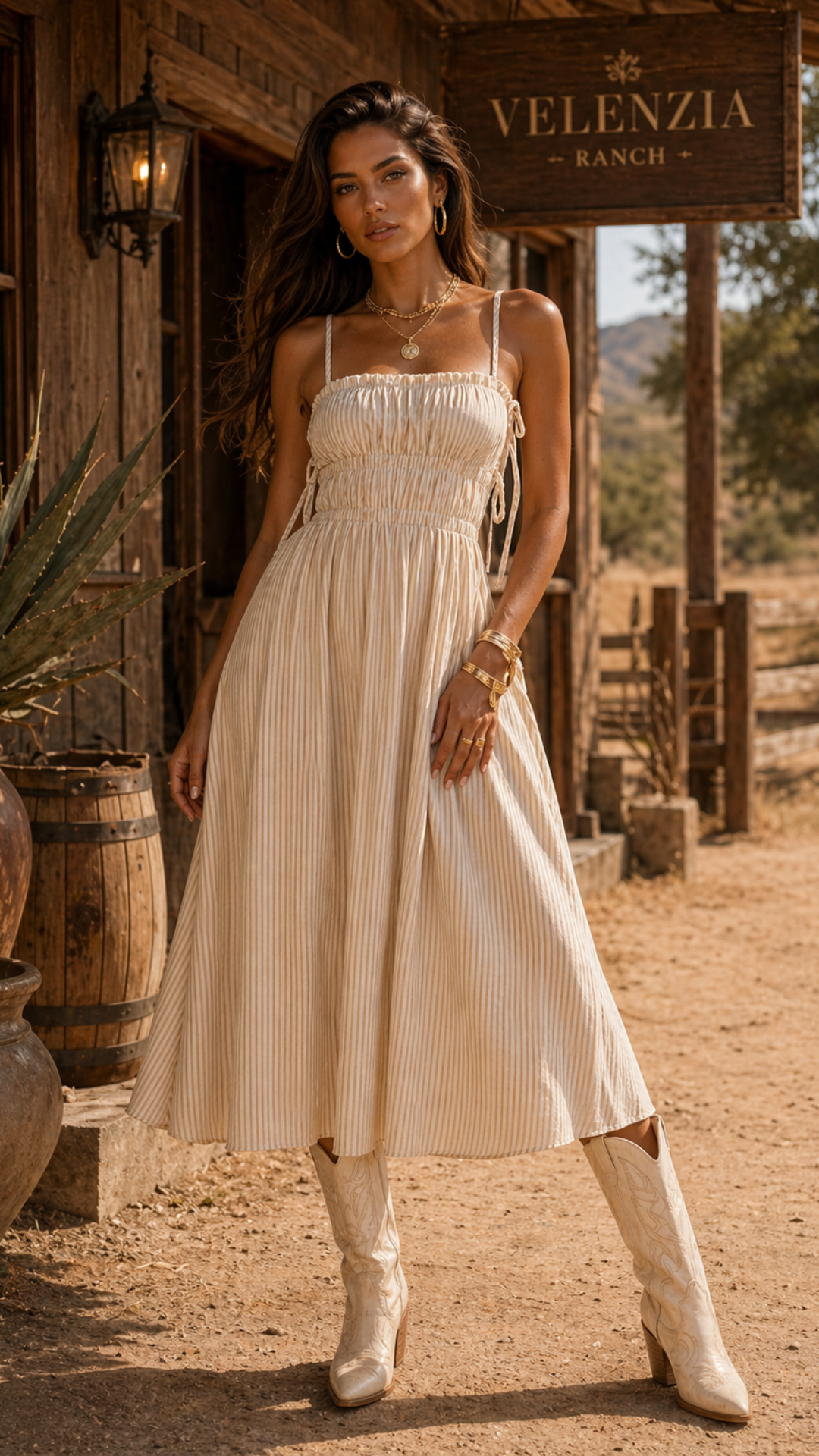 ROMANTIC STRIPED MIDI DRESS (NUDE)