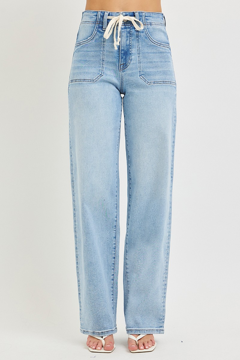 JAYME SLOUCHY WIDE JEANS, DRAWSTRING | PATCH POCKETS