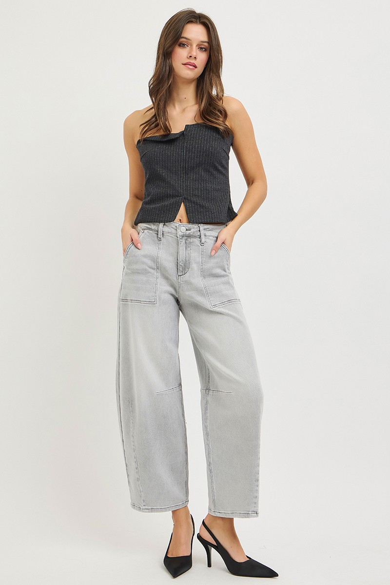 SLOUCHY CROPPED BARREL JEANS (GREY)