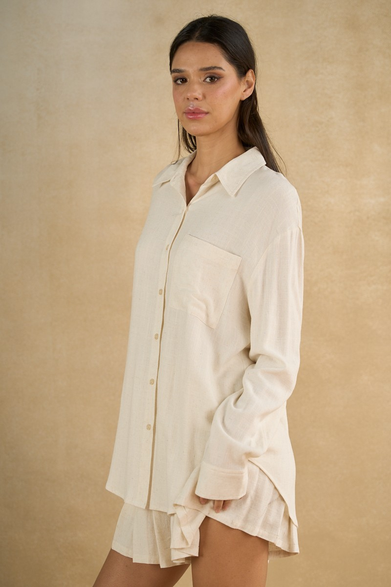 LINEN BUTTON-DOWN SHIRT &amp; RUFFLE SHORTS SET