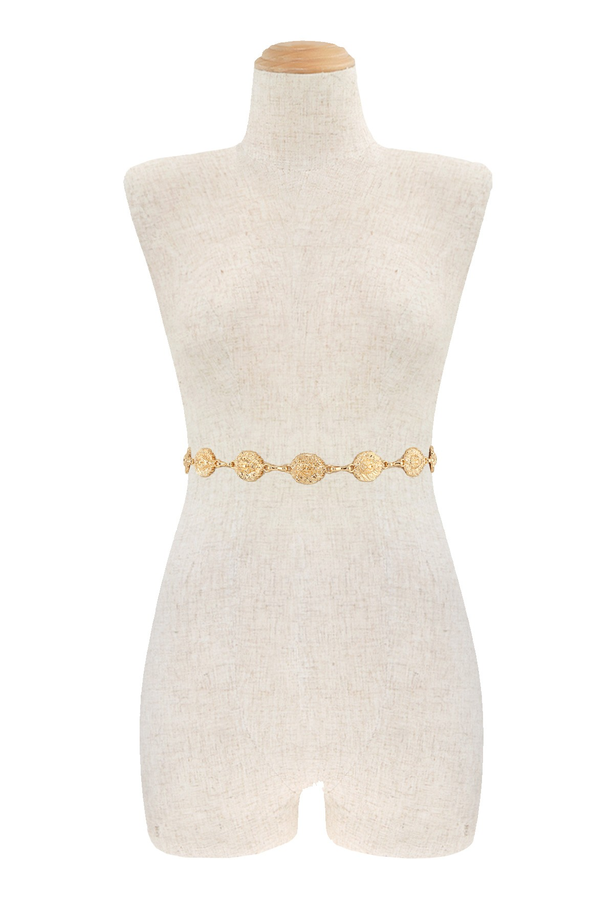 SMALL LION HEAD MEDALLION CHAIN BELT (GOLD)