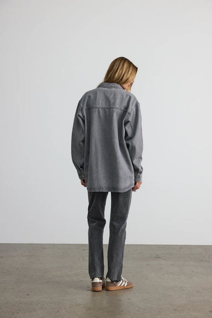 MALVA DENIM SHACKET COAT (GREY) | ONLY