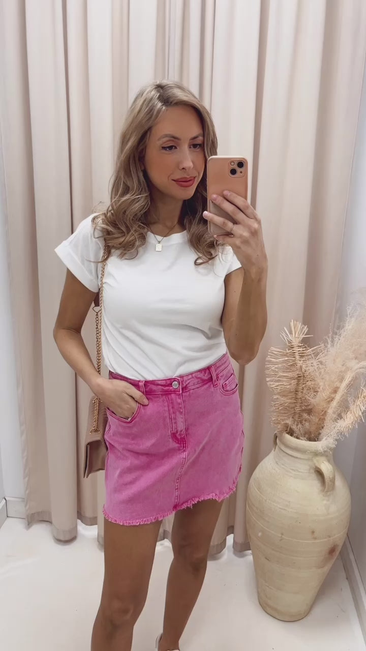 NEW WILLOW DENIM SKIRT (HOT PINK)