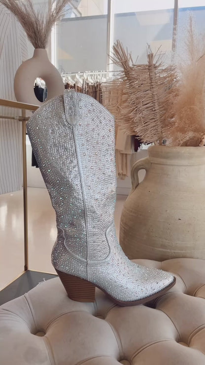 NEW ICON RHINESTONE COWBOY BOOT  (SILVER)