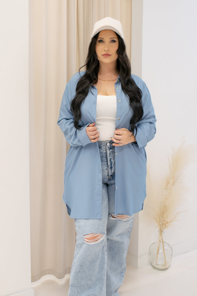 NEW OLIVIA BUTTON UP SHIRT (BLUE)