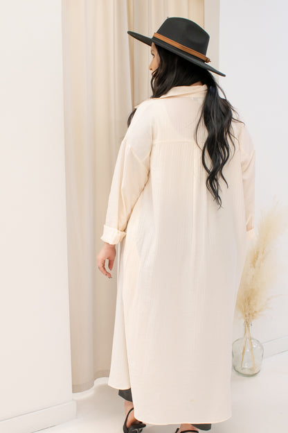 NEW MARIE MAXI SHIRT DRESS BUTTON DOWN (CREAM)